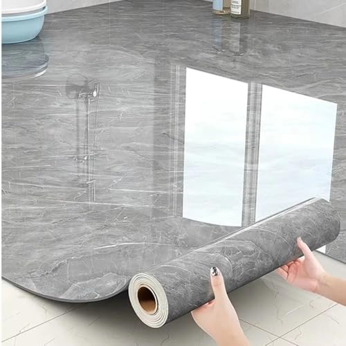 QCHAOLI Bodenfliesen aus Marmorimitat, Vinylböden, Selbstklebende Bodendielen, abziehen und aufkleben, wasserdicht,geeignet for Küche, Badezimmer, Schlafzimmer, Wohnzimmer, Esszimmer(Grey,40cm*3m)