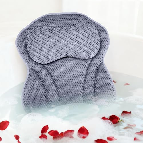 AUNEK Badkudde för huvud- och nackstöd, ergonomisk vattentät nätbadkudde för badkar, lyxigt nackstöd med ländryggsstöd och sugkoppar för hem spa komfort lämplig för alla badkar