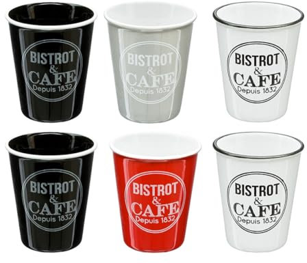 SG Secret de Gourmet 6 TASSE A CAFE BISTROT 7 X 5 CM 11 CL ROUGE NOIR GRIS BLANC CUISINE VAISSELLE
