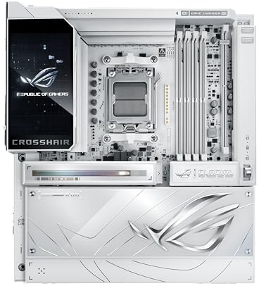 ASUS ROG Crosshair X870E Glacial Gaming Socket AMD AM5 (E-ATX, Advanced AI, DDR5, 10G Ethernet, WiFi 7, 2 x PCIe 5.0 NVMe SSD, 2 x PCIe 4.0 M.2, 12 x USB 10 Gbps)