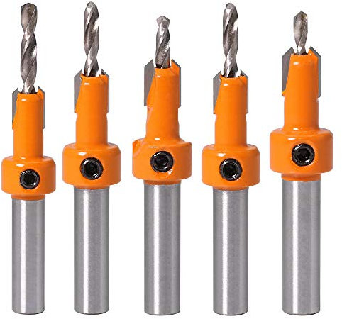 CENPEK 5 Pcs Countersink Drill Bit Set, Tapered Drill Bit Woodworking Chamfer Screws Hole Drills Bit for Wood Drilling, Plastic, Drilling Holes (2.8/3/3.2/3.5/4mm)