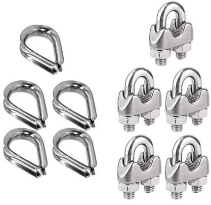 Wire Rope Clip,5Pcs 3mm Stainless Steel Wire Rope Cable Clip Clamp and 5Pcs M3 3mm Wire Rope Thimbles