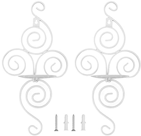 BuyWeek Portacandele da Parete, Set di 2 Portacandele da Appendere in Ferro Candele a Colonna da Parete per la Decorazione Domestica (Bianco)