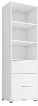 Mirjan24 Standregal Gesita R3SZ 60 Bücherregal mit 3 Fächer und 3 Schubladen, Aktenregal Universal Regal, Schranke, Push to Open (Weiß/Weiß)