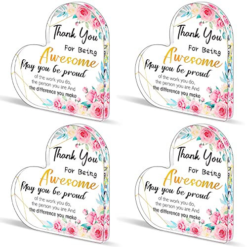 4 Stück Dankeschön-Geschenk, Andenken und Briefbeschwerer, Acryl-Herz, inspirierendes Freundschaftsgeschenk, Dankeschön, tolles inspirierendes Geschenk für Frauen, Krankenschwestern, Lehrer