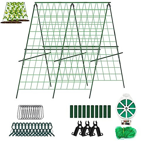 Faltbares Gurken Rankgitter, A-Rahmen Gurken-Rankhilfe für Garten, Gitternetz Kletterpflanzen Rankgitter, Rankhilfe Tomaten, Premium Ranknetz, für Kletterpflanzen im Freien, Gurken
