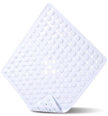 SOBEAU Duschmatte rutschfest 53x53cm-Quadrat Duschmatten BPA-frei - Antirutschmatte für die Dusche mit Abflusslöchern für Schimmel- und Pilzresistenz（Weiß）