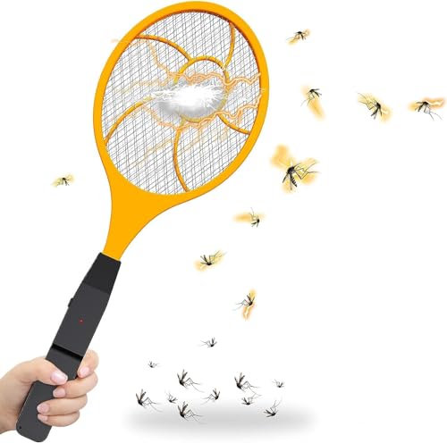 Electric Fly Swatter Bug Zapper Flies Killer Electric Mosquito Swatter Electric Fly Zapper with 3-Layer Safety Mesh Battery Powered for Indoor and Outdoor, Yellow