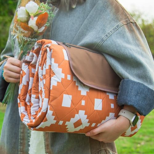 OESSUF Picknickdecke wasserdicht 200x200, extra große Picknickdecke XXL Stranddecke sandfrei tragbar maschinenwaschbar lagerbar faltbar für Camping und Wandern Karamell