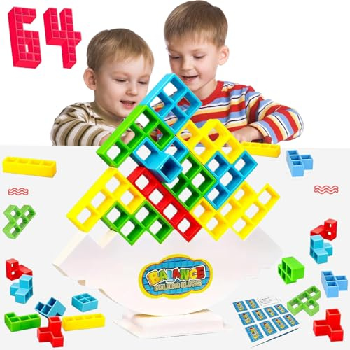 Xrten 64 Piezas Tetra Tower, Juego de Equilibrio, Juego Educativo Montessori, Juegos Apilables para Adultos o Niños 3+ Años