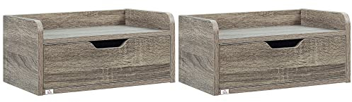 HOMCOM Floating Nightstands Set of 2, Wall Mounted Bedside Table with Storage Drawer for Bedroom, Grey