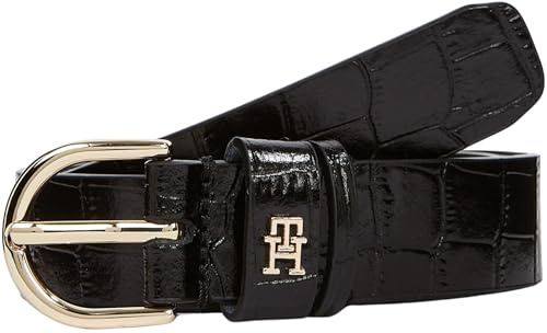 Tommy Hilfiger Ceinture Femme Essential Effortless 2,5 cm à Motif Crocodile, Noir (Black), 115 cm