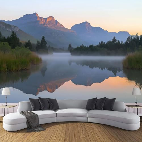MIATCENRT Papel Tapiz Fotográfico Para Dormitorio Sala De Estar, Montañas Reflejo Papel Tapiz Decorativo, Lago Natural Papel Tapiz Fotográfico Tela De Seda 350Anx256Al Cm (No Autoadhesivo)