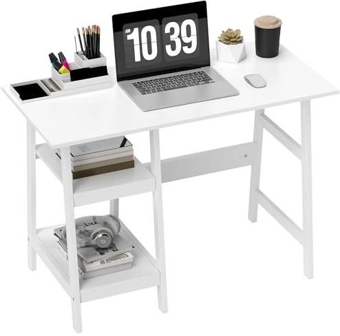 HOMCOM Compact Computer Desk with Storage Shelves, Study Table with Bookshelf, PC Table Workstation for Home Office, Study, Easy Assembly, 106 x 51cm, White