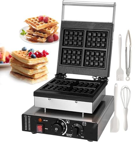 Ferro per waffle commerciale con riscaldamento su entrambi i lati, timer regolabile e intervallo di temperatura, include una padella quadrata per cialde, ideale per panetterie, sale da tè e bancarelle