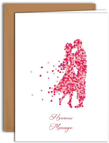 Edition Colibri Carte de Mariage Romantique – Silhouette de Couple avec Cœurs (1) | Grande carte pliée (A4) – Enveloppe kraft incluse – Intérieur vierge