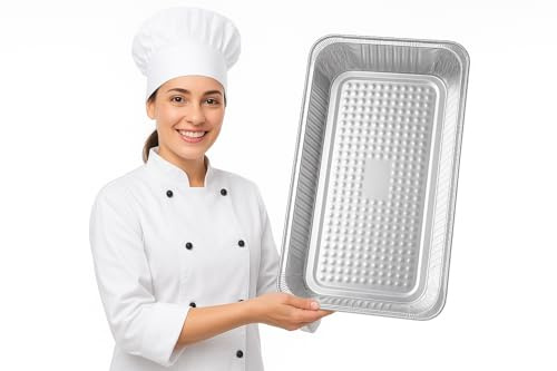 JOKOLO “Heavy-Duty Aluminum Foil Tray Tin Foil Trays 500mm x 300mm x 80mm Large Disposable Roasting Pan for Cooking, Baking, Catering, BBQ, Parties & Food Storage Pack of 5 (Large Capacity 7800 ML)