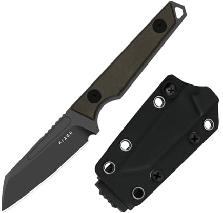 Kizer Phasmids fast kniv med skida, 7 cm AEB-L stålblad, campingkniv med full tång och handtag av choklad Glacier komposit, EDC-kniv för vandring 1079A2