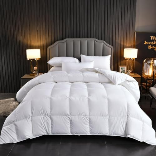 Luxurious Anti-Allergy Goose Feather & Down Duvet – 100% Cotton Cover Feather Proof – Super Soft Warm & Extra Thick Winter Quilt – Hypoallergenic Breathable Winter Duvet (10.5 Tog, Double)