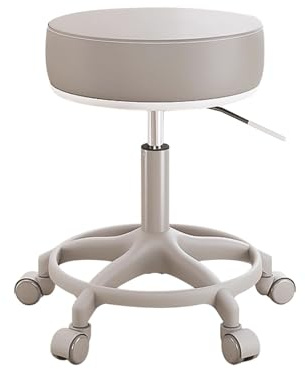 Taburete con Ruedas Reglable en Hauteur 43-56cm Tabouret Bureau Ergonomique Cuir en PU Pivotant a 360° pour Bureau, Dentiste, Salon, Tatouage, Magasin(Gray)