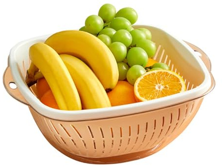 Scolapasta da, Scodella per Frutta, Cestello di Scarico Rimovibile, Doppio Strato, Materiale PET Multiuso Bianco per Verdure (L Bianco)