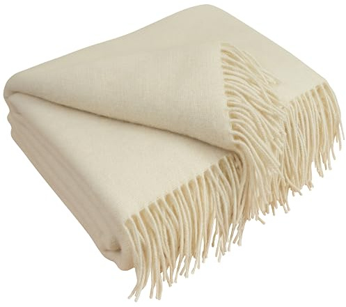LYHome 100% LambsWool Blanket - Large Throw, Sofa & Bed Bedspread, Single Double Throws, Soft Warm Blankets for Winter Travel Autumn Picnic & Camping 55 x 79 in | 140 x 200 cm | White (Cream) Solid
