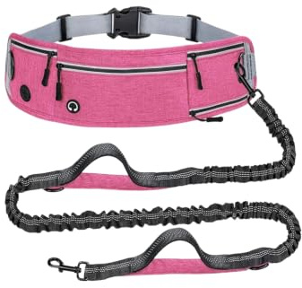 YEUCGB Hands Free Dog Running Leash with Waist Belt & Storage Fanny Pack, Reflective Dual Handle Anti Pull Lead for Medium Large Dogs, Leash for Jogging Hiking Cycling,Pink
