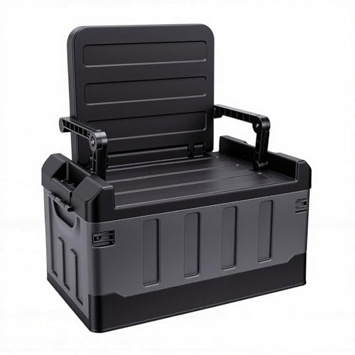 Hamwesh Campingförvaringslåda, Hopfällbar Sittbar 60L Stor Kapacitet Heavy Duty Camp Trunk, Utomhusförvaringsorganisator med Robust Löstagbart Lock för Campingfiskebils Bagageutrymme