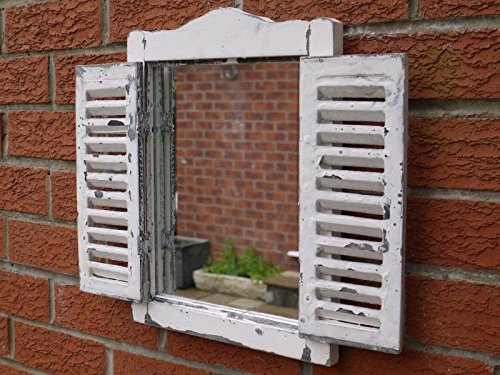 giftwarez White Shabby Chic Garden Wall Art Ornate Louvre Shutter Door Wooden Mirror 40cm
