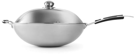 HENDI Wokpfanne, Induktionwok 239766, Induktionskocher, Induktions-geeignet, 3-lagiges Material, Softgrip, Deckel ø360x180mm, Edelstahl