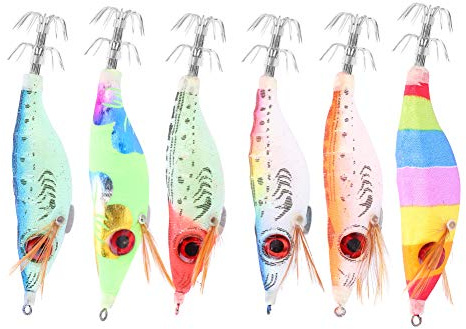 Ensemble de Leurres de Crevettes Lumineux 6 Pièces, Appât de Crevettes Artificiel Dur de 10 Cm avec Crochets pour la Pêche au Calmar de Seiche de Poulpe