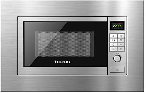 Taurus 970928000 - Microondas digital Elbrus, integrable y de encastre con grill 700 W / 900 W, 9 modos, 9 menús, programable, Quick Start, descongelación por peso, 39x59.5x31.2 cm