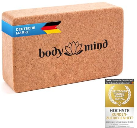 Body & Mind® Yoga-Block aus Kork 100% Natur für Pilates, Meditation & Fitness - Yoga-Klotz für Anfänger und Profis (1 Stück)