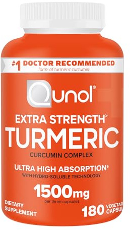 Qunol Turmeric Curcumin Supplement, Turmeric 1500mg With Ultra High Absorption, Joint Support Supplement, Extra Strength Turmeric Capsules, 2 Month Supply, 180 Count (Pack of 1)
