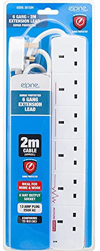 NEW 6 WAY GANG 2M EXTENSION LEAD UK CABLE SOCKET POWER WIRE SURGE PROTECTED PLUG | UK PLUG 3 PIN SOCKET OUTLET | MULTI SOCKETS FOR HOME OFFICE KITCHEN BEDROOM