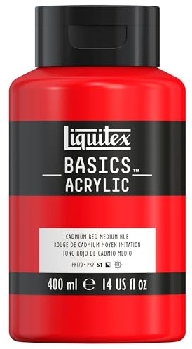 Liquitex 8870319 Basics - peinture acrylique, peinture artistique monopigmentée, résistante à la lumière, qualité archive, finition satinée, pot de 400 ml - Rouge De Cadmium Moyen Imitation