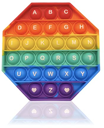 LAPONO Pop It Bubble sensorisk fidget-leksak push antistress leksak silikon stressminskning fingerleksak lämplig för vuxna och barn pedagogisk leksak regnbåge åtta med brev 12 x 12 cm