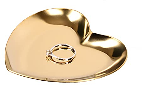 Plateau de rangement en acier inoxydable pour bijoux, petite palette à bijoux, assiette de rangement pour bagues, colliers, décoration d'intérieur, en forme de cœur, doré