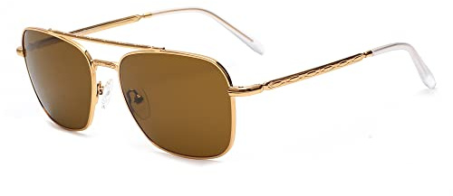 Jim Halo Square Pilot Sunglasses for Men Women, Premium Glass Lens Metal Deiving Shades Gold/Brown