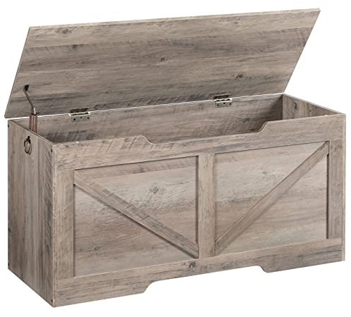 HOOBRO Cassapanca, Panca Contenitore per Bambini, con Cerniere di Sicurezza, Grande Piano, Manico Incorporato, Poggiapiedi, Baule per Giocattoli, Sgabello, 100 cm, Grège EBG771CW01