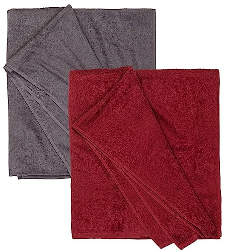 ADAMO Strandtuch 2er Set XXL 100% Baumwolle - 155x220cm + 155x220cm Grau: 710 + Weinrot: 590 - XXL Saunahandtuch - Badetuch in Übergröße - Duschhandtuch, Badehandtuch & Saunatuch