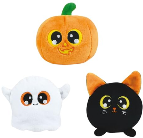 LOT Halloween avec 3 Peluches SONORE OU Lumineuse +/- 9 CM : Citrouille, FANTOME OU Chat