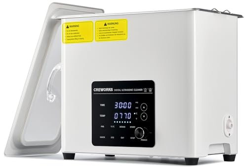 CREWORKS 6 L Limpiador Ultrasonido Digital, 180 W Limpiador Ultrasónico Silencioso con Modo de Desgasificación y 7 Niveles de Oscilación, Limpiador por Ultrasonido con 3 Modos para Uso Doméstico