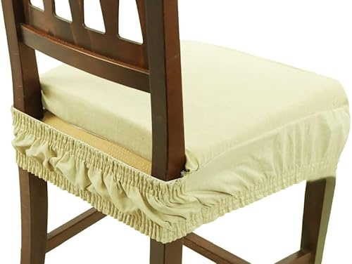 Viterbo Biancheria Juego de 6 cojines acolchados para silla, con muelle, con elástico, de color liso, acolchados, fabricados en Italia (beige)