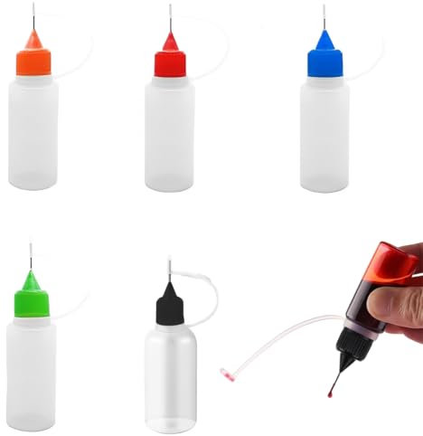 GLPRKOW Nadelflasche 10 ml Nadelspitze Kleber Flasche Applikator für DIY 10 Stück (Schwarze, rot, orange, blau, grün)