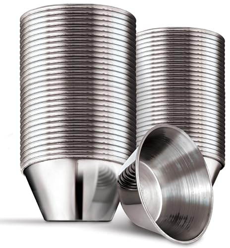 1.5 oz Stainless Steel Condiment Cups (24 Pack), Individual Portion Dipping Sauce Cups, Small Metal Ramekins for Ketchup, Marinara, BBQ Sauce, and More! Reusable Condiment Cups for Restaurants
