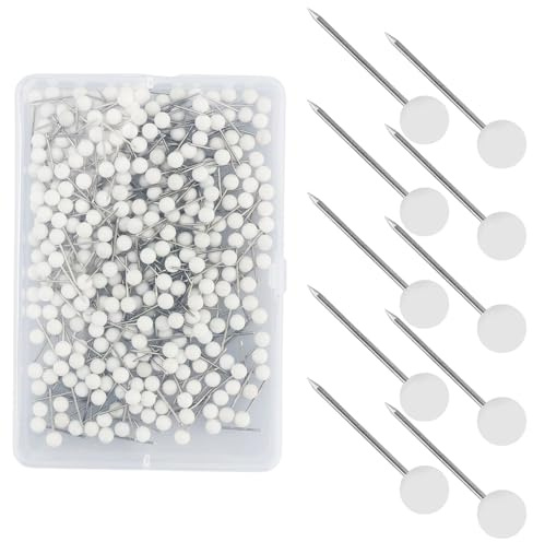 330 Pièces Carte Punaises, Punaises Tableau Liège Plastique Ronds Points de Têtes et Aiguilles en Acier Punaises1/8”, Blanc