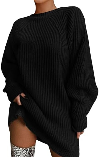 Maglione Donna Elegante Curvy Lungo Maglione Vestito Invernale Maglioni Girocollo Invernali Oversize Abito Maglioncino Slim Fit Moda Sweatshirt Caldo Casual Pullover Top Knitted Tinta Unita