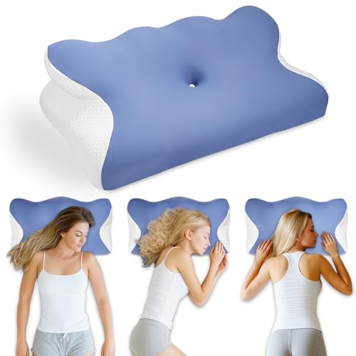 Syvory Orthopädisches Kissen,Memory Foam Kissen,Schlafkissen Seitenschläferkissen für Seiten Rücken & Bauchschläfer,Verbesserung der Schlafqualität,65x36x13cm(blau)