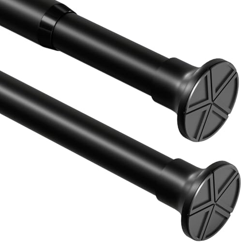Venwemong Extendable Shower Rail No Drill Tension Rod For Clothes Telescopic Curtain Rod for Shower Curtain, Kitchen, Closet, Black, 185-360cm